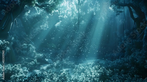Enchanting Underwater Sunlight in Lush Tropical Coral Reef Ecosystem