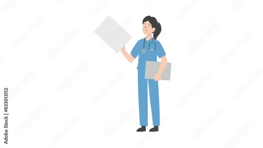 Female Doctor showing blank card Female Doctor showing blank card