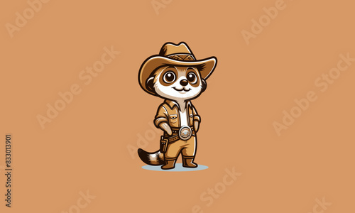 meerkat stand up wearing hat cowboy vector illustration flat design