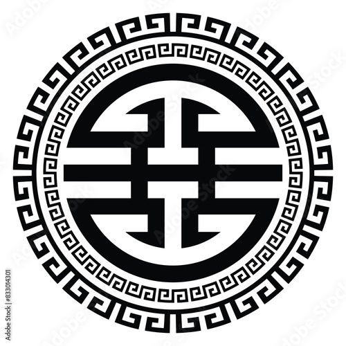 Vector round ethnic element, circular Mongolian national ornament, decorative design templates, isolated on white background	