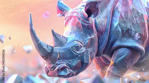 Futuristic Digital Rhino with Vibrant Explosion