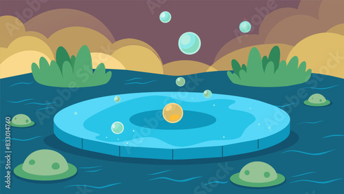 The ponds surface is interrupted by a steady rhythm of bubbles indicating the release of heat and radiation from the spent nuclear fuel.. Vector illustration