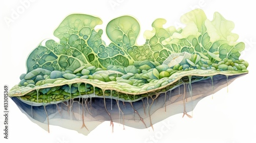 A watercolor of palisade mesophyll