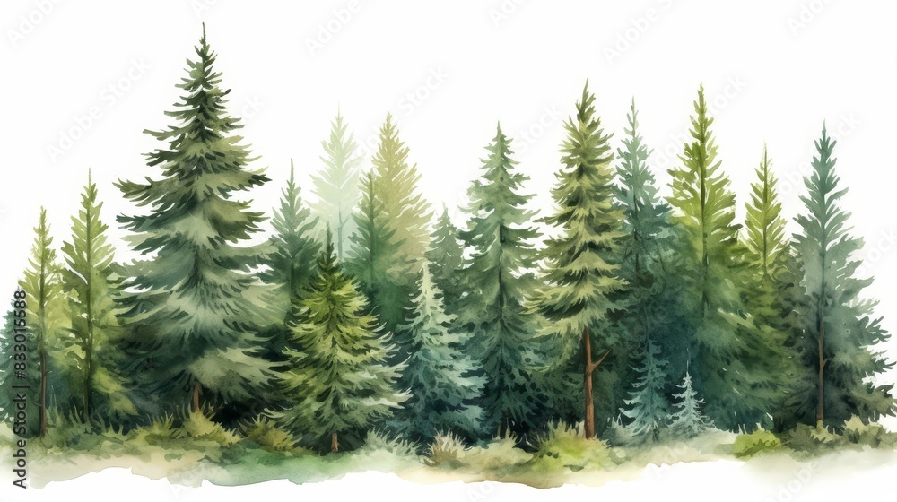 A watercolor of Picea leaves A watercolor of Picea leaves