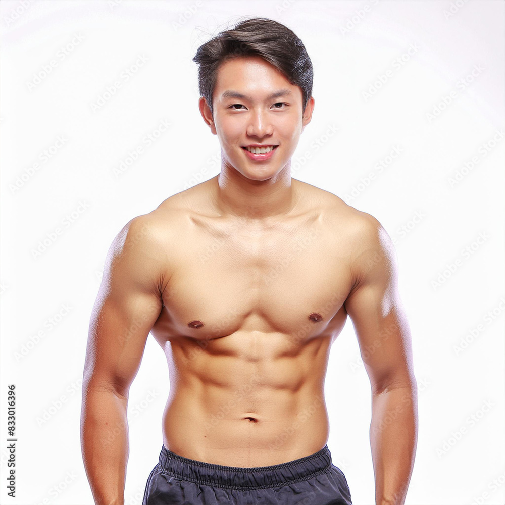 Asian man goes to the gym and shows off his six-pack Asian man goes to the gym and shows off his six-pack