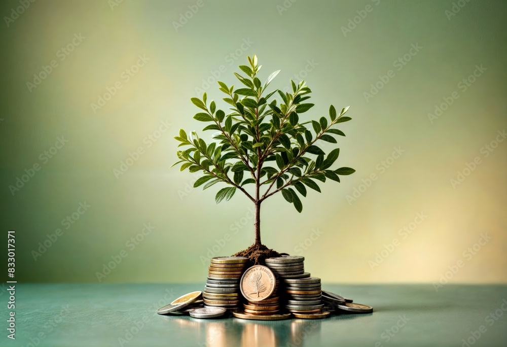 Hands Holding a Small Potted Tree Growing from Coins Hands Holding a Small Potted Tree Growing from Coins