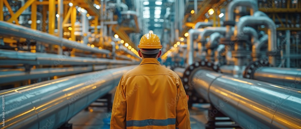 Inspection of steel long pipes and pipe elbows by a male worker at the refinery valve of the visual check record pipeline for the oil and gas sector. Inspection of steel long pipes and pipe elbows by a male worker at the refinery valve of the visual check record pipeline for the oil and gas sector.
