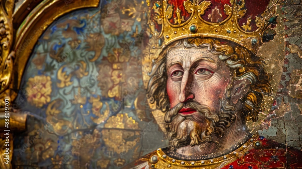 Obraz premium painting of an ancient medieval king worn by time in high resolution and high quality. concept paintings, painting, king, medieval, art