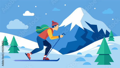 Brave the elements and push your limits as you take on extreme crosscountry skiing challenges in the virtual wilderness.. Vector illustration