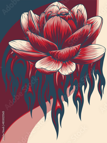 vector illustration of Water Lily with flames