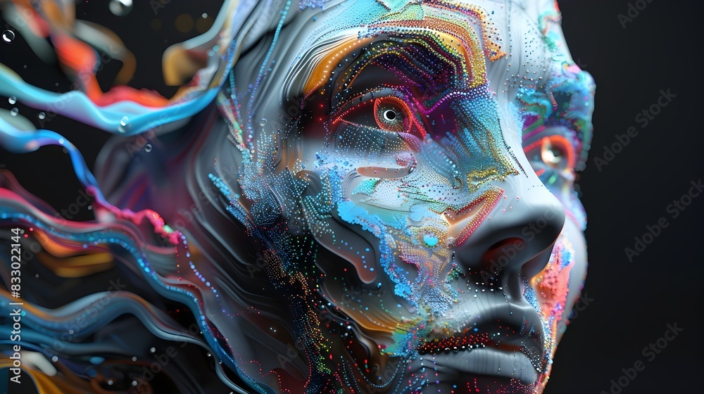 Obraz premium Surreal Psychedelic Digital Art with Vibrant Colorful Fractal Patterns and Trippy Visionary Design