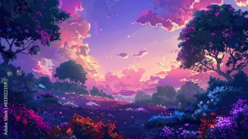 Wallpaper Mural Soft focus on lush greenery with few tree silhouettes and scattered flowers Torontodigital.ca