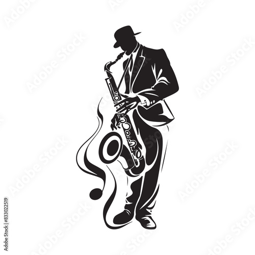 Jazz Musician Saxophone Player Logo Art Design Vector