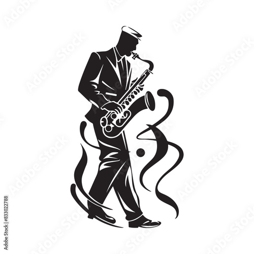 Jazz Musician Saxophone Player Logo Art Design Vector