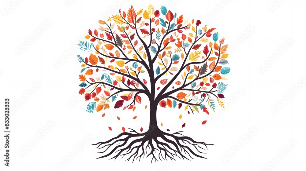 Fototapeta premium tree with colorful watercolor leaf