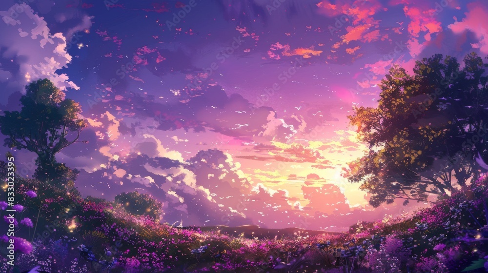 Fototapeta premium Soothing visual experience of a serene green landscape at dawn