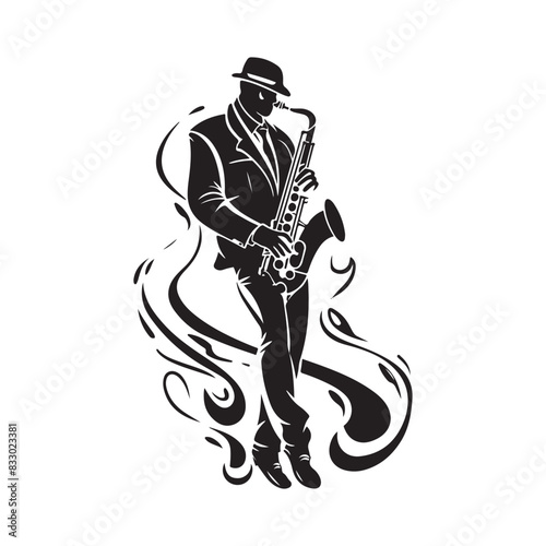 Jazz Musician Saxophone Player Logo Art Design Vector
