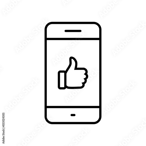 Hand thumb up icon on phone screen. Like on cellphone display