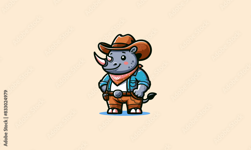 rhino wearing hat cowboy vector mascot design rhino wearing hat cowboy vector mascot design
