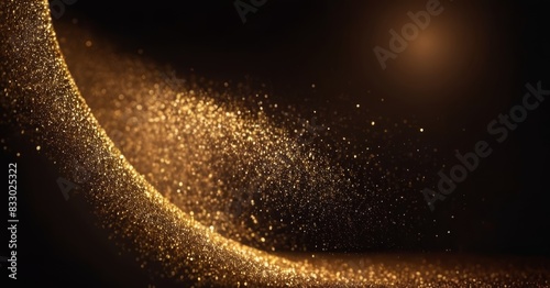 Illustration of luxury golden sand glittering with gold light on black background.