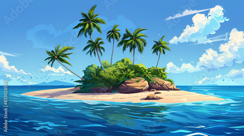 Desert tropical island with palm trees  generative ai