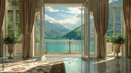 beautiful mansion with views of the lake and mountains in high resolution