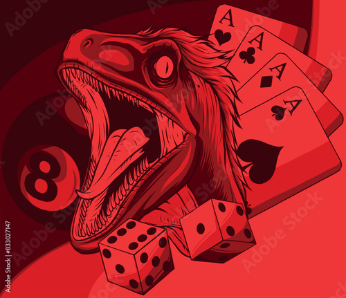 head of a velociraptor dinosaur with casino game