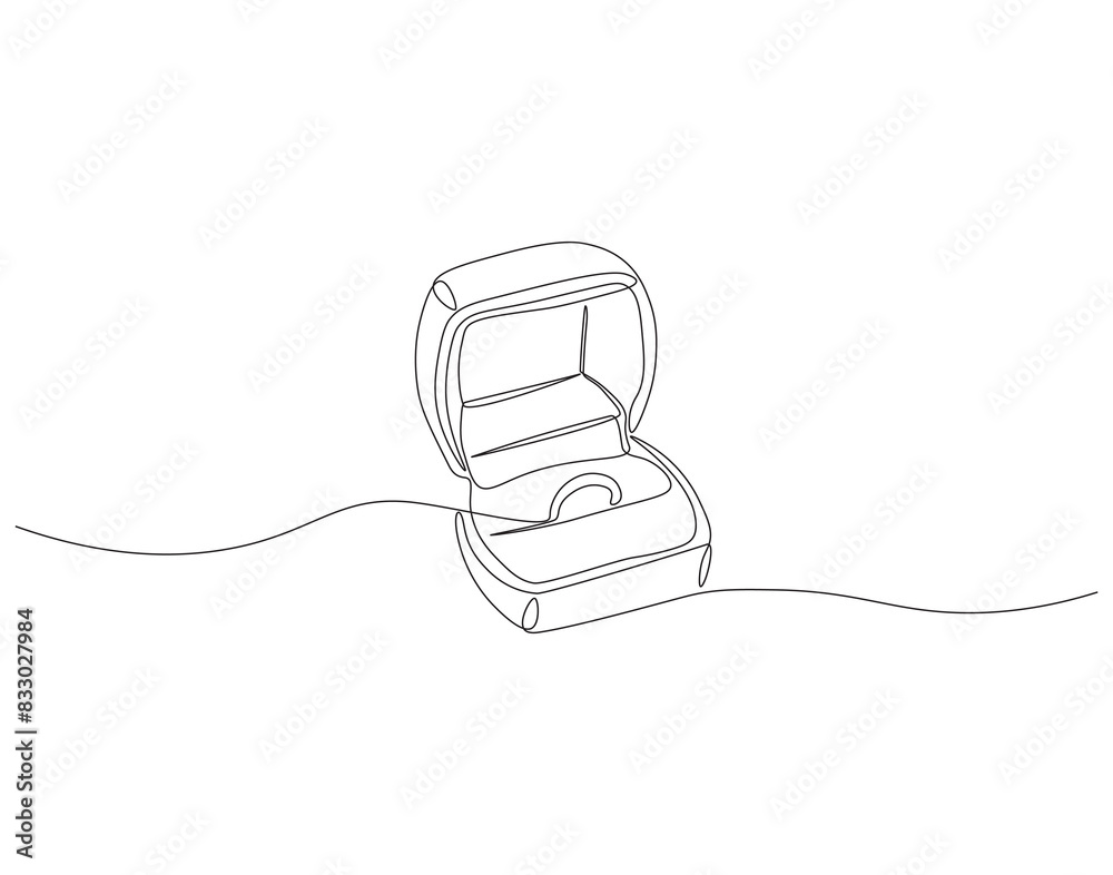 Continuous one line drawing of engagement ring in a box. One line drawing illustration of ring boxes for engagement. Romantic engagement concept continuous line art. Editable outline. Continuous one line drawing of engagement ring in a box. One line drawing illustration of ring boxes for engagement. Romantic engagement concept continuous line art. Editable outline.