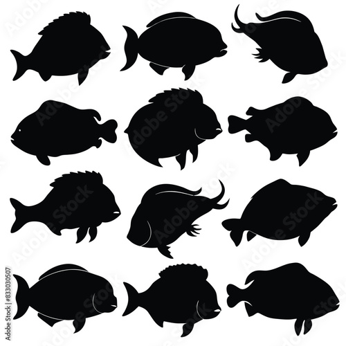 Set of Buffalo Fish animal black silhouettes vector on white background