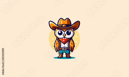 owl wearing hat cowboy vector mascot design