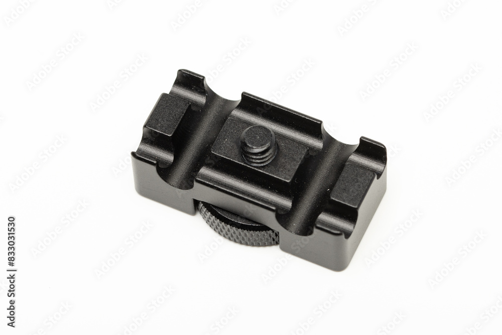 angle view of camera tether cable holder, or tether cable locking block. isolated in white background. angle view of camera tether cable holder, or tether cable locking block. isolated in white background.