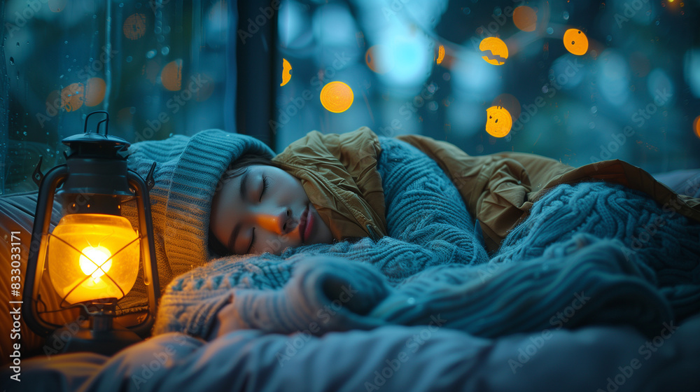 Obraz premium person sleeping On the bed by the bay window