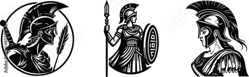 Set of warrior women, vector illustration.