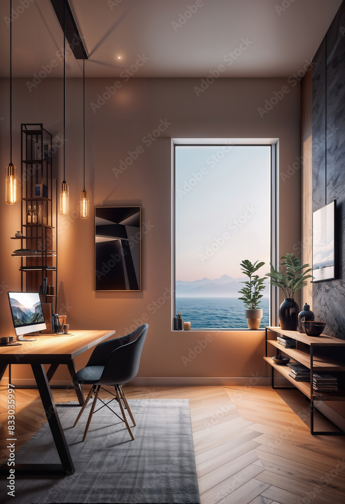 Fototapeta premium A minimalist home office interior design for freelance working at home