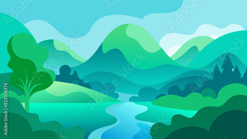Soft shades of green and blue representing the calmness and stability of contentment.. Vector illustration