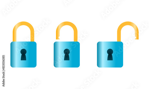 Set blue vintage padlock key lock and unlock icon vector design 