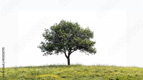 A lone tree standing against a white background with a clipping path