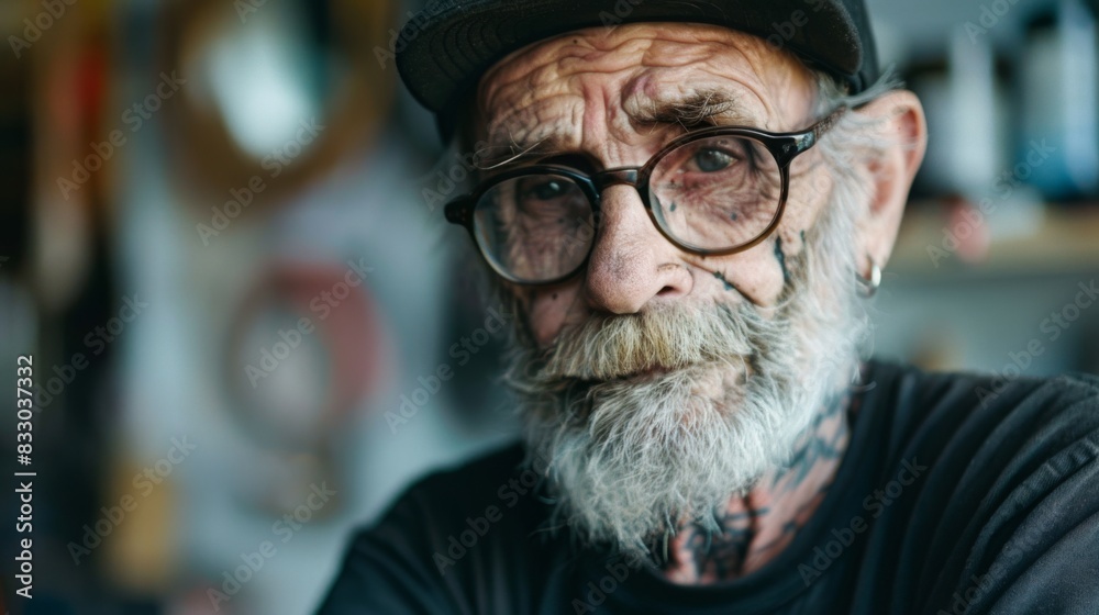 Portrait of a old man tattoo artist at studio tattoo Portrait of a old man tattoo artist at studio tattoo