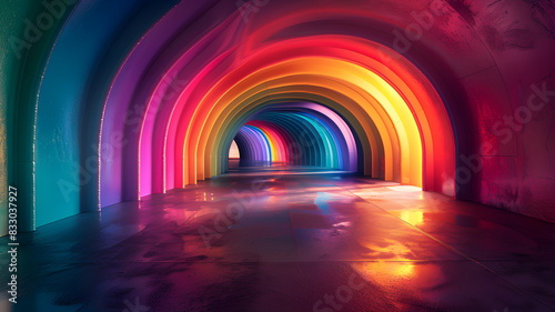 illustration of dark tunnel of rainbow colors