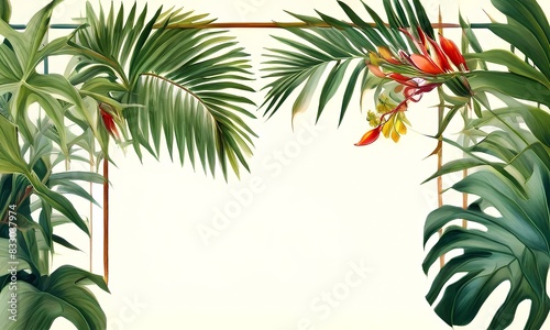 Wallpaper Mural Illustration of a botanical triangle frame bordered by lush palm plants, Ai Generated Torontodigital.ca