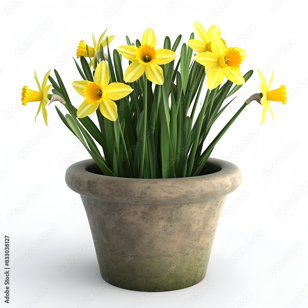 Outdoor Flower Pot with Vibrant Yellow Daffodils in Full Bloom Outdoor Flower Pot with Vibrant Yellow Daffodils in Full Bloom