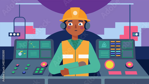 The sound of beeping alarms fills the control room as an engineer quickly responds to an issue in the pipeline.. Vector illustration