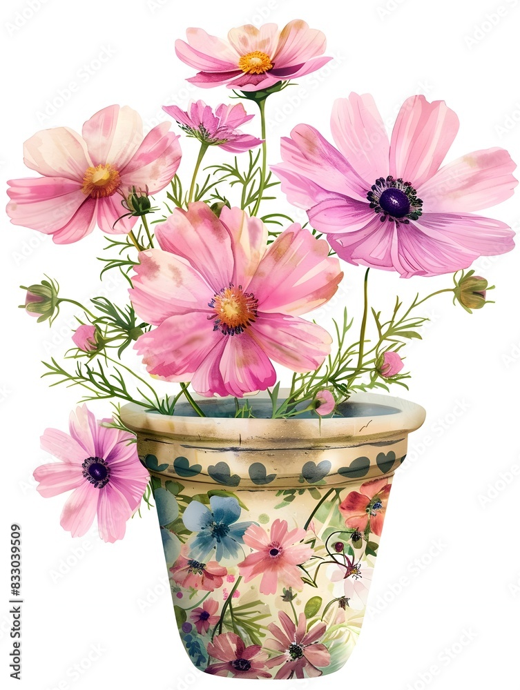 of Floral Design Flower Pot with Pink Cosmos