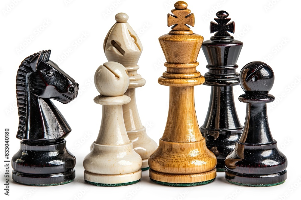 Chess King, Queen, Pawn and Rook isolated on white background Chess King, Queen, Pawn and Rook isolated on white background