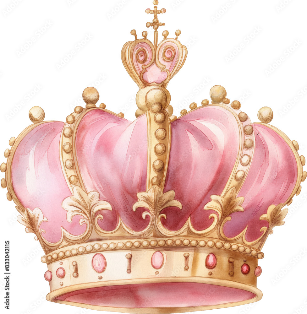 Watercolor painting of a pink and gold crown isolated on transparent ...