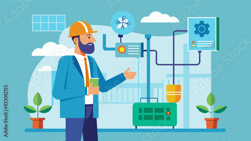 An engineer developing a new efficient heating and cooling system for a hospital to reduce energy costs.. Vector illustration