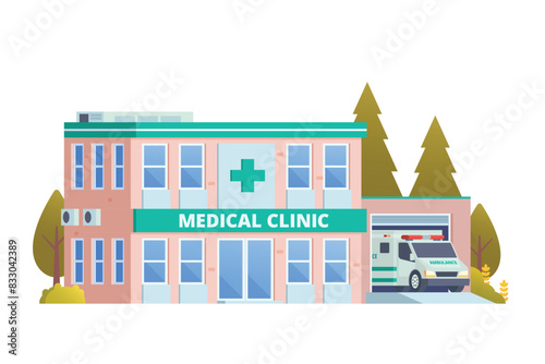 Vector illustration element of medical clinic building flat design style for city and background illustration