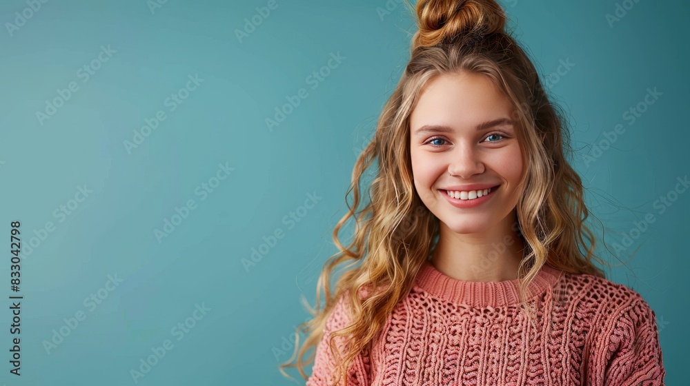 Beautiful pregnant woman in a close-up shot, blue background with a wide blurry section perfect for product promotion text Beautiful pregnant woman in a close-up shot, blue background with a wide blurry section perfect for product promotion text