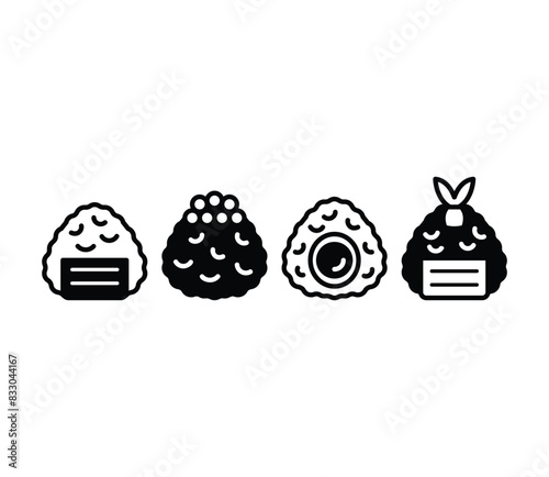 onigiri japanese food rice ball icons symbol vector design simple black white illustration collections sets isolated