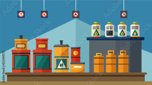 In a museum dedicated to the industrial revolution a large collection of oil cans are on display showcasing the evolution of lubrication ods over. Vector illustration